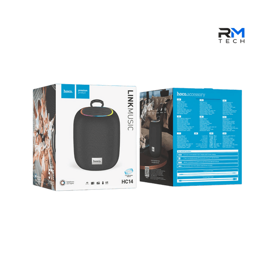 HOCO HC14 Link Music Coluna Bluetooth Portátil Luzes RGB LED e TWS em Preto – RM TECH