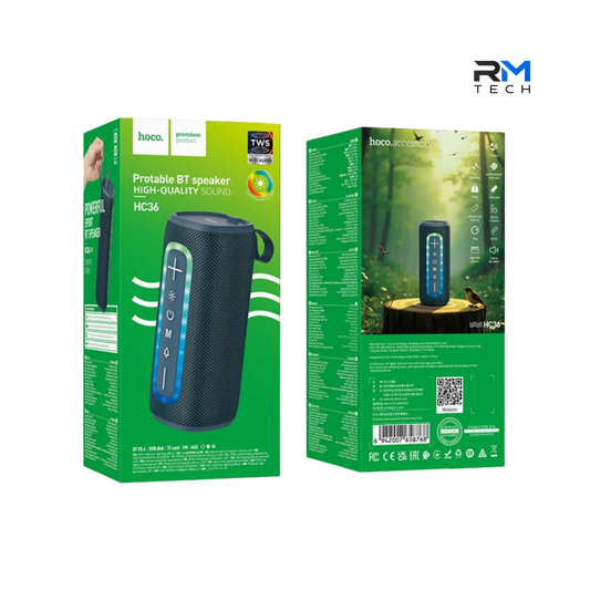 HOCO HC36 Brocade Coluna Bluetooth Portátil 10W com Luzes RGB LED Azul – RM TECH
