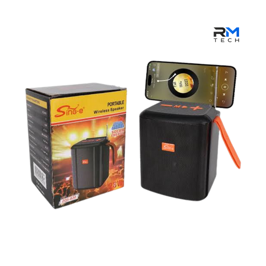 SING-E ZQS-820 Coluna Bluetooth Portátil 12W com Suporte para Telemóvel Preto – RM TECH
