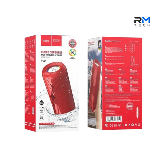 HOCO BS48 Three Defenses Coluna Bluetooth Portátil Sem Fios Vermelho – RM TECH