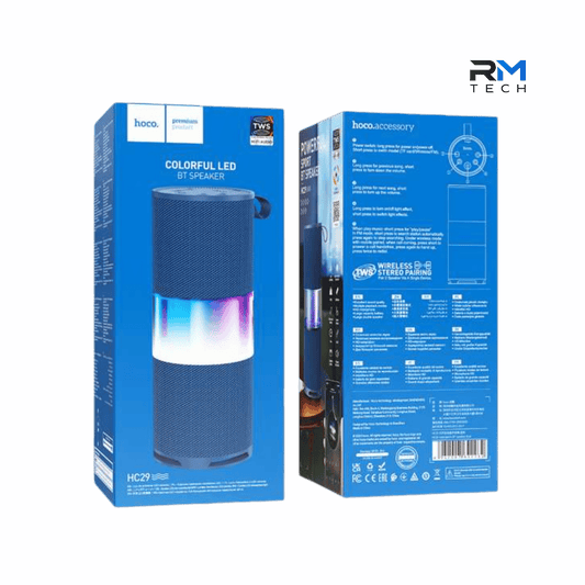 HOCO HC29 Coluna Bluetooth Portátil com LED Colorido e TWS Azul – RM TECH