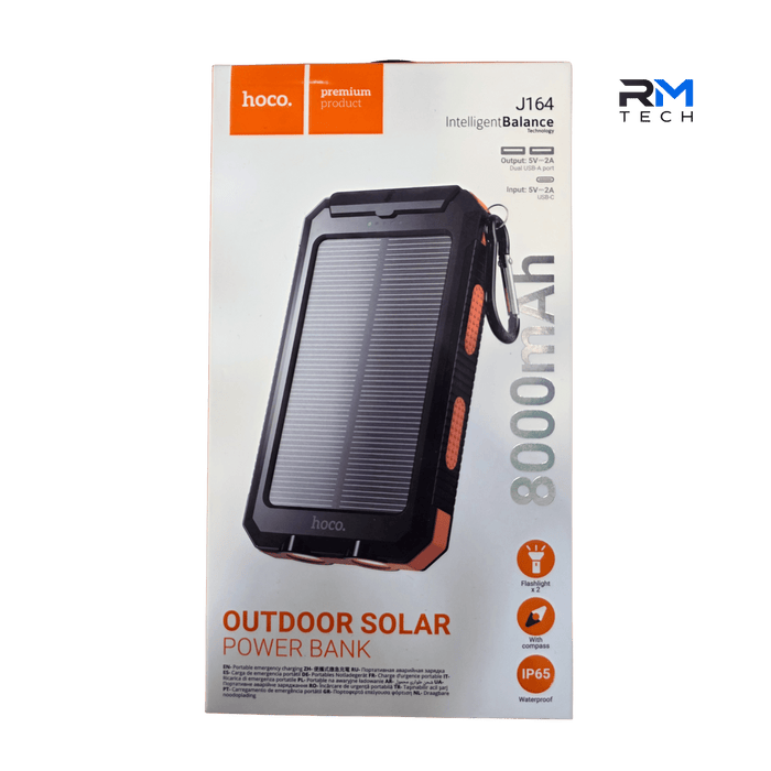 Hoco J164 8000mAh Outdoor Solar Power Bank IP65 Waterproof with Dual USB Output