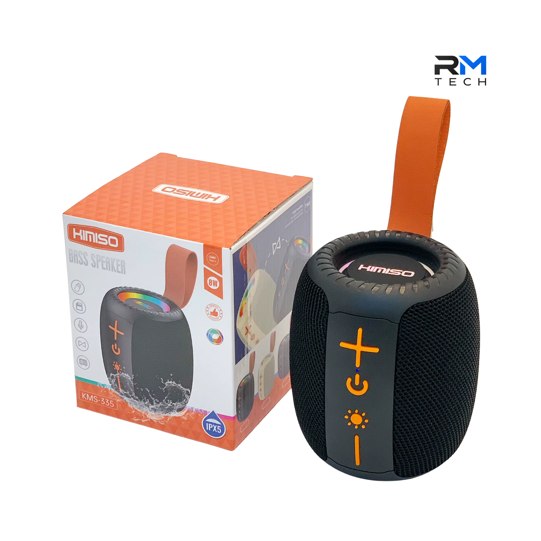 Kimiso KMS-335 Portable Bluetooth Speaker 8W with RGB LED Lights & IPX5 Water Resistance – Black