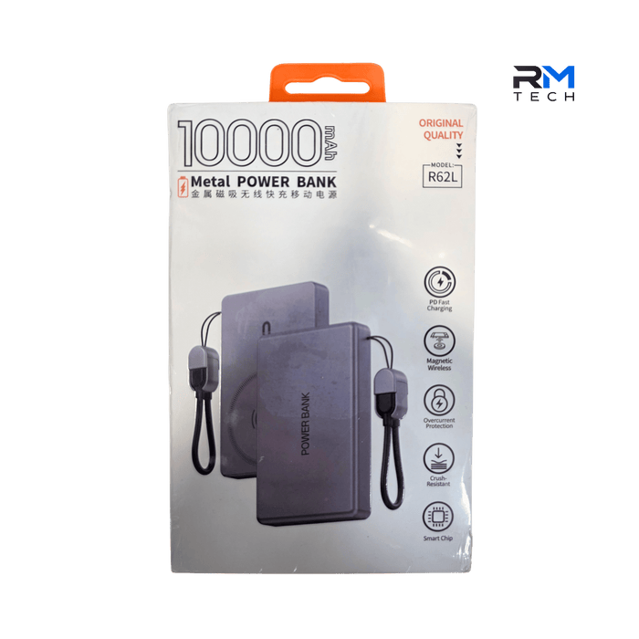 R62L 10000mAh Magnetic Wireless Metal Power Bank with PD Fast Charging