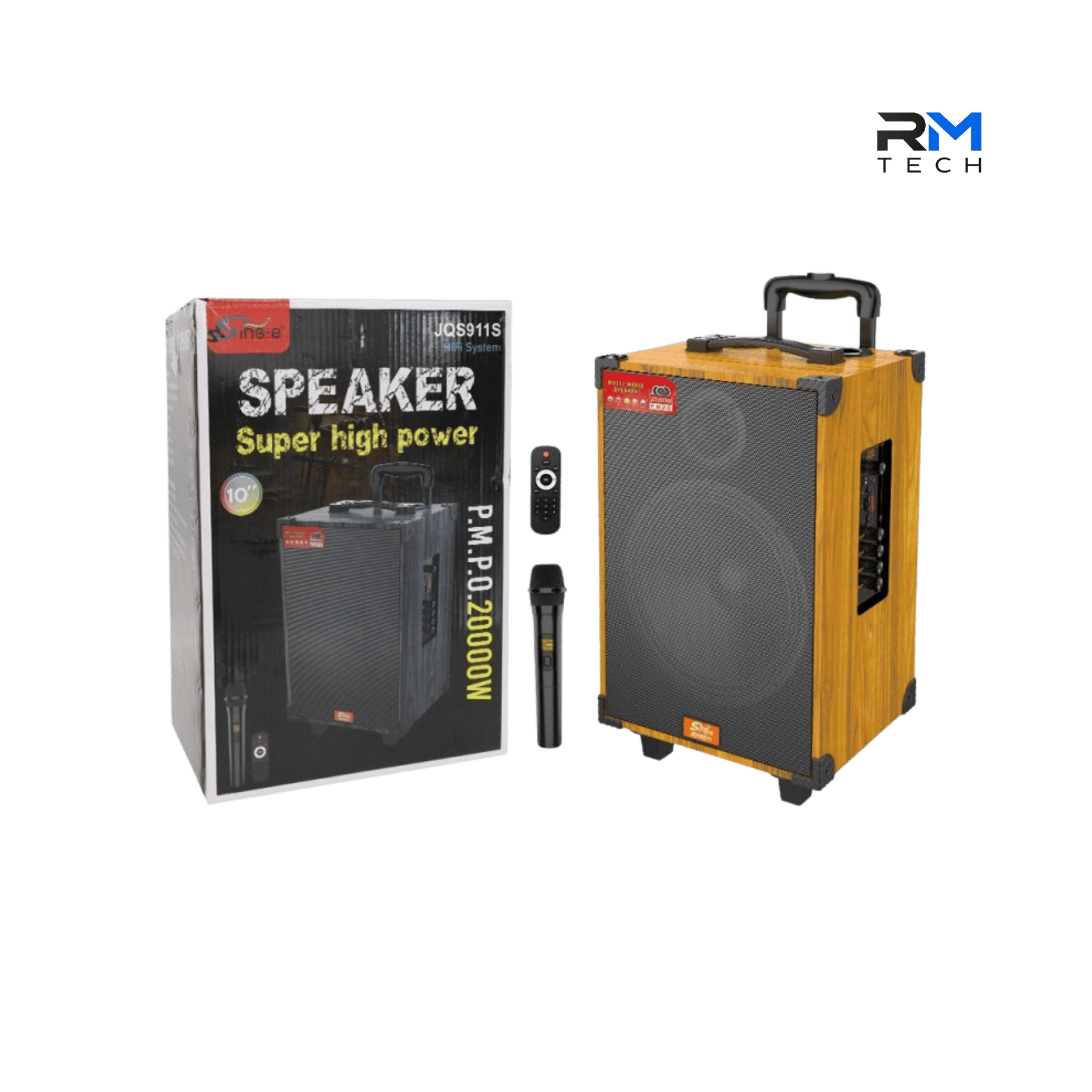 SING-E JQS911S Portable Bluetooth Party Speaker – 10" Woofer with Wireless Microphone, FM Radio & Remote