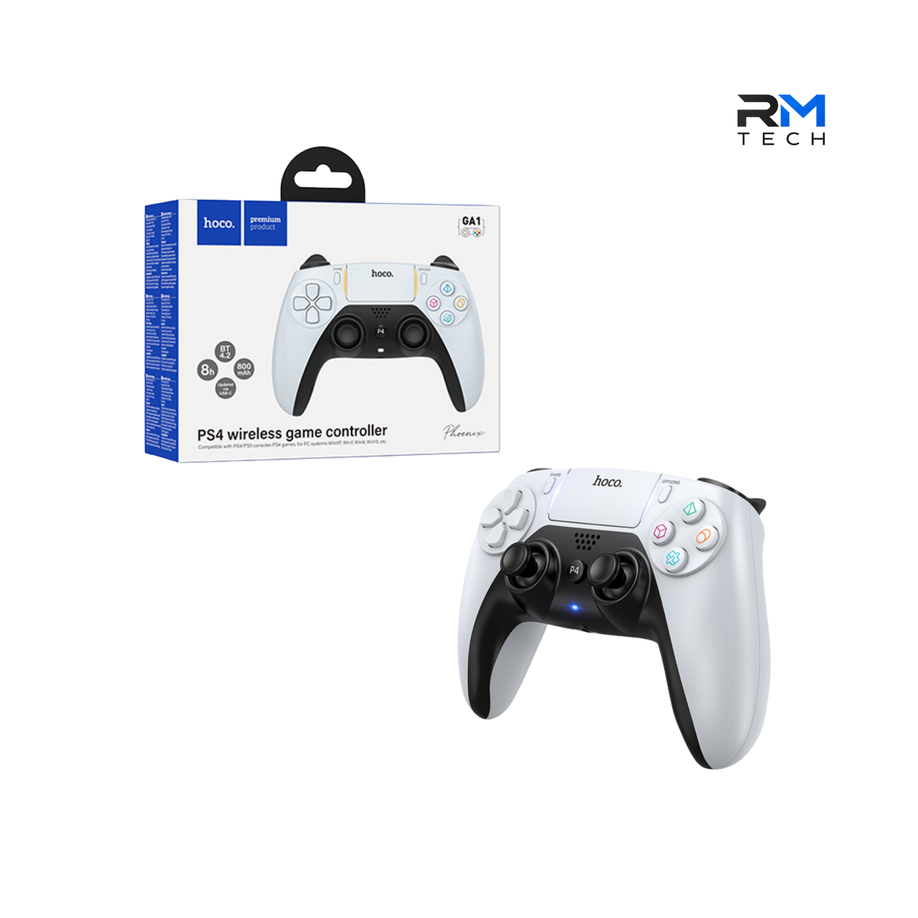 HOCO GA1 Phoenix Wireless Game Controller for PS4, PC & Mobile – Bluetooth 4.2 – White