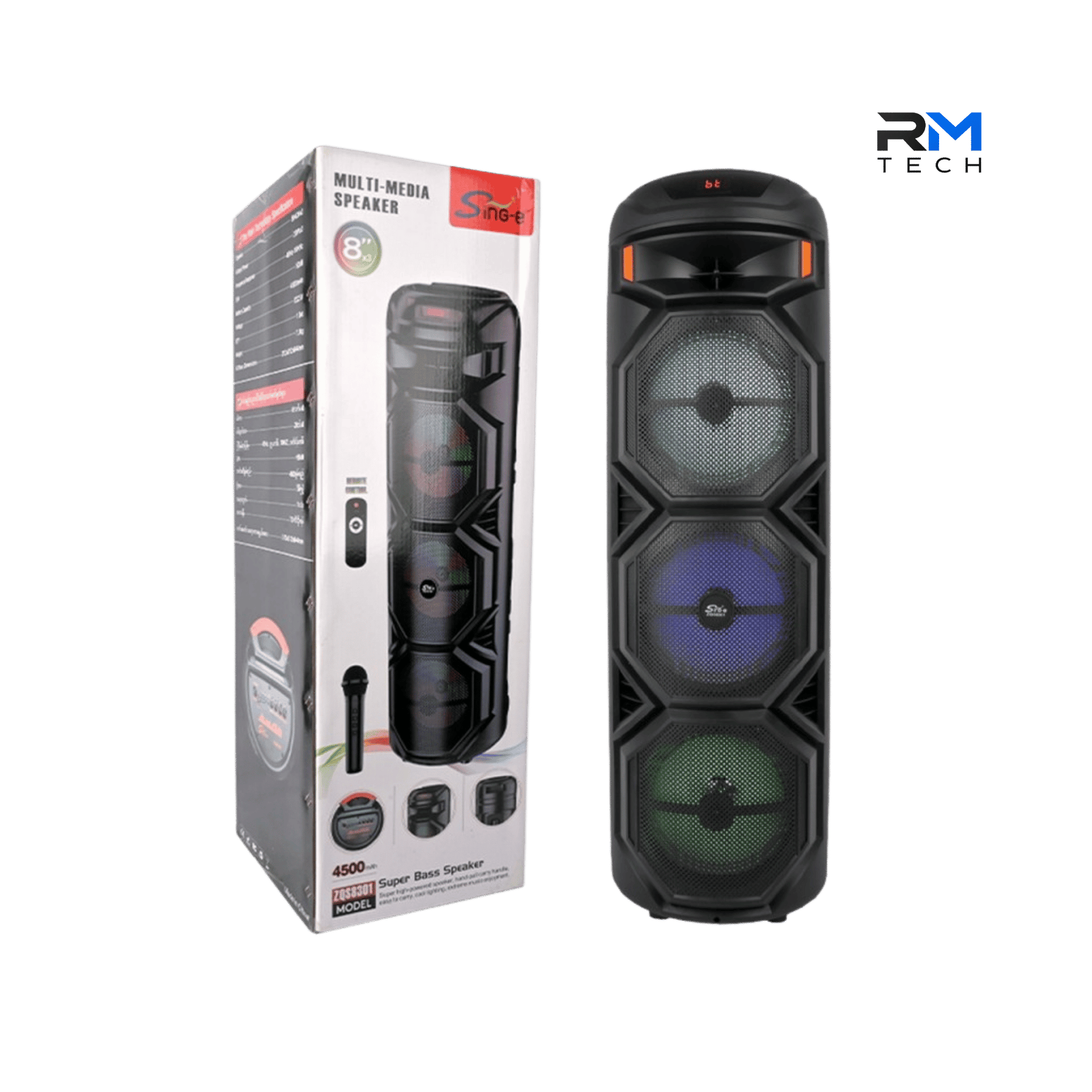 SING-E ZQS8301 Portable Bluetooth Party Speaker – Triple 8" Drivers, Wireless Microphone & RGB LED Lights