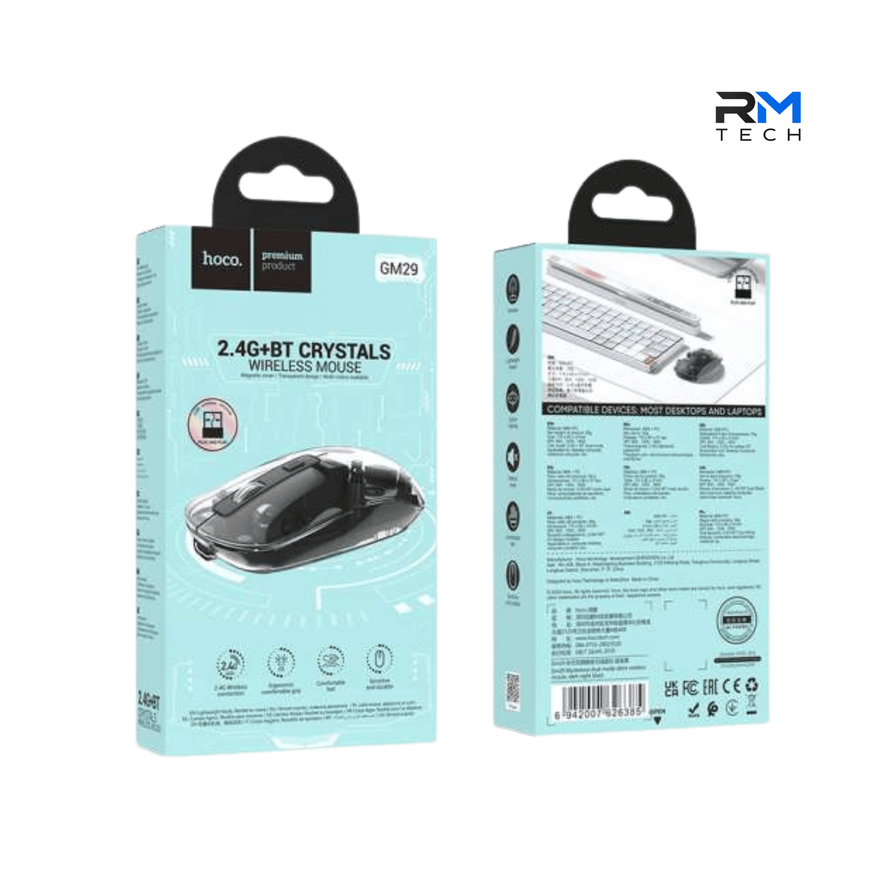 HOCO GM29 Crystal 2.4G + Bluetooth Dual-Mode Wireless Mouse – Transparent Black