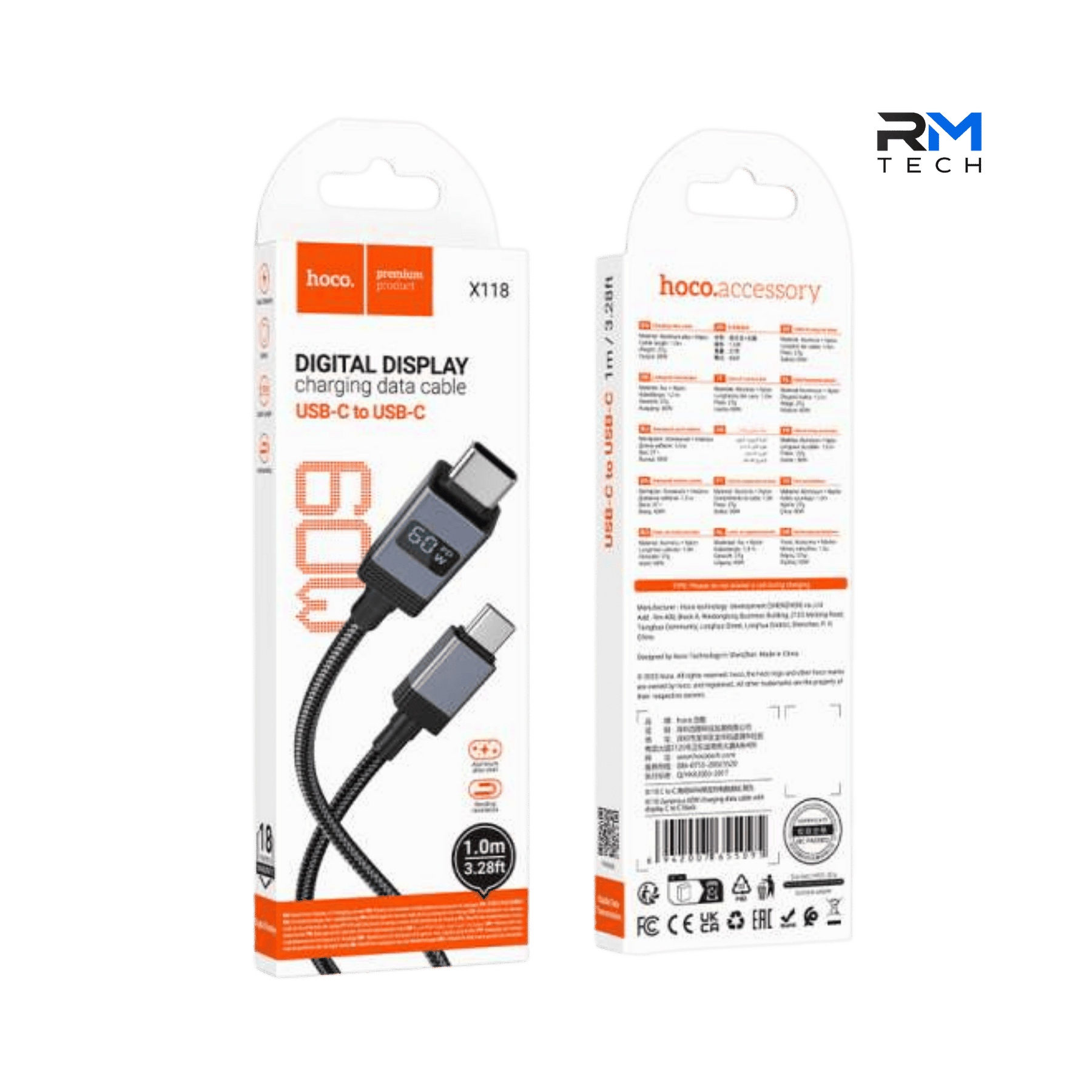 HOCO X118 USB-A to USB-C Digital Display Fast Charging Cable – 50W, 1M – Black