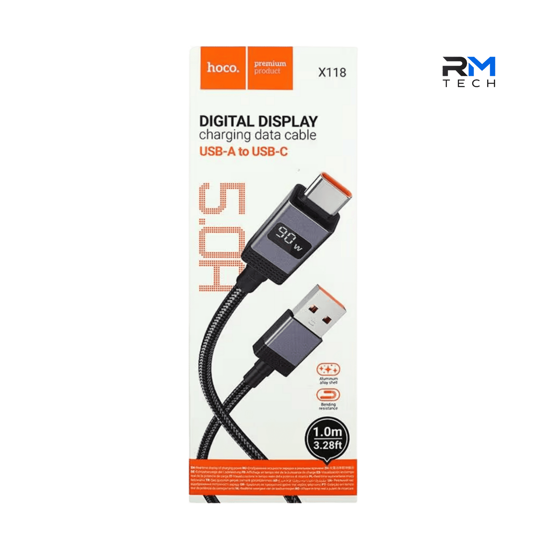 HOCO X118 USB-A to USB-C Digital Display Fast Charging Cable – 50W, 1M – Black