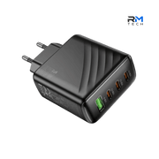 HOCO CS27A 67W GaN Fast Wall Charger – 3 USB-C + 1 USB-A Multi-Port PD/QC Charger – Black