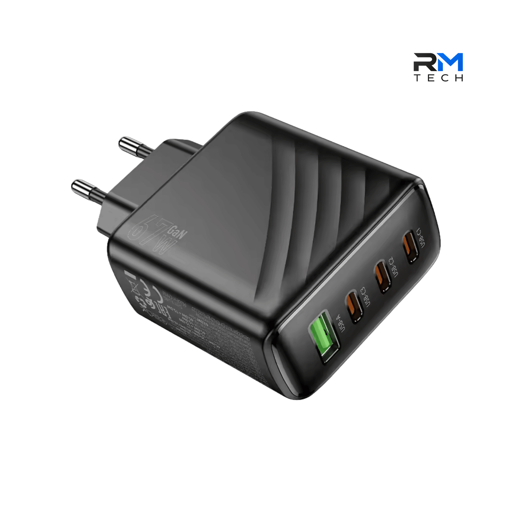 HOCO CS27A 67W GaN Fast Wall Charger – 3 USB-C + 1 USB-A Multi-Port PD/QC Charger – Black