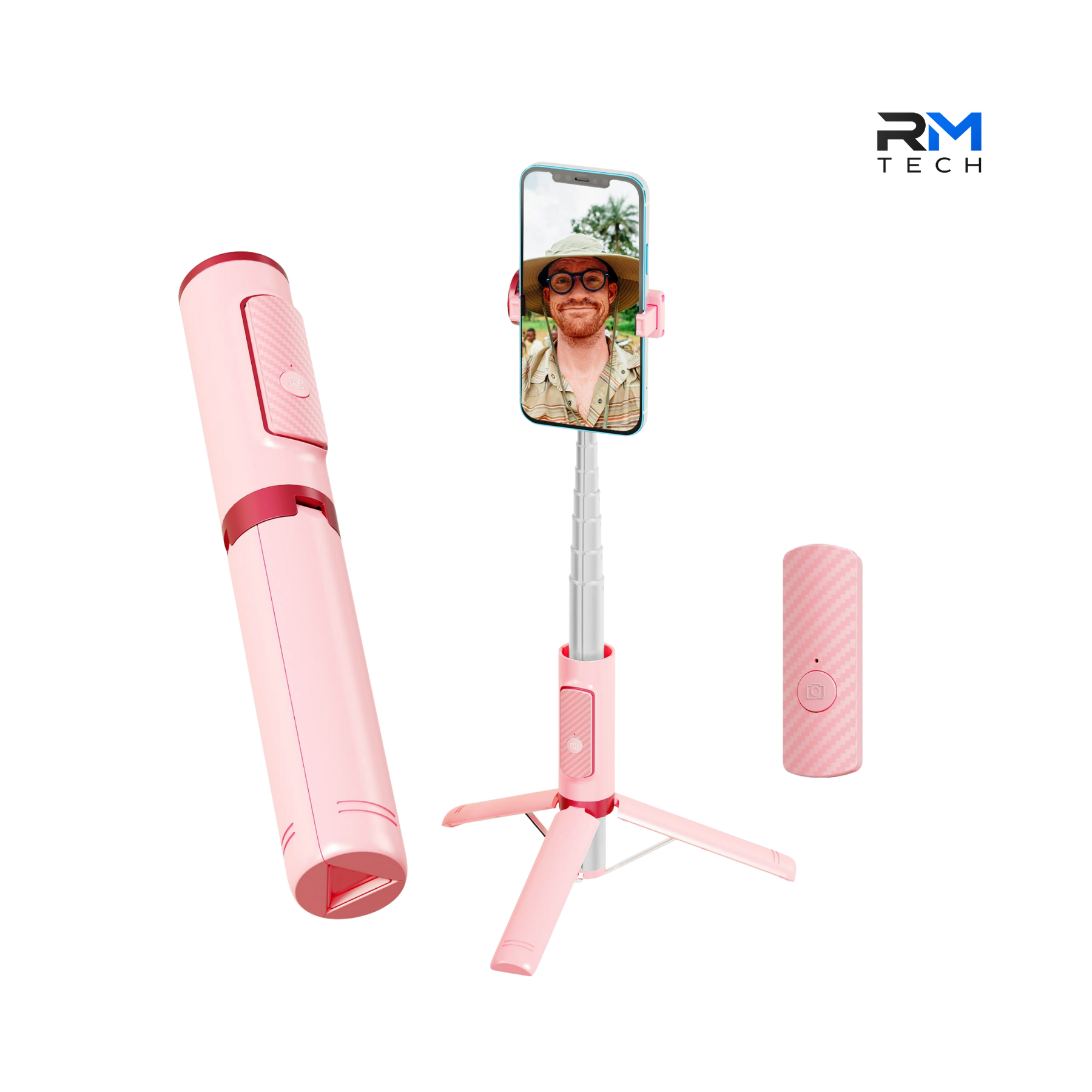 Andowl Bluetooth Selfie Stick & Tripod with Wireless Remote – Extendable – Pink