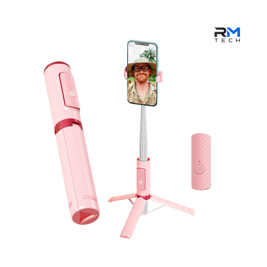 Andowl Bluetooth Selfie Stick & Tripod with Wireless Remote – Extendable – Pink