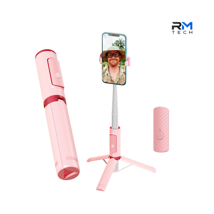 Andowl Bluetooth Selfie Stick & Tripod with Wireless Remote – Extendable – Pink