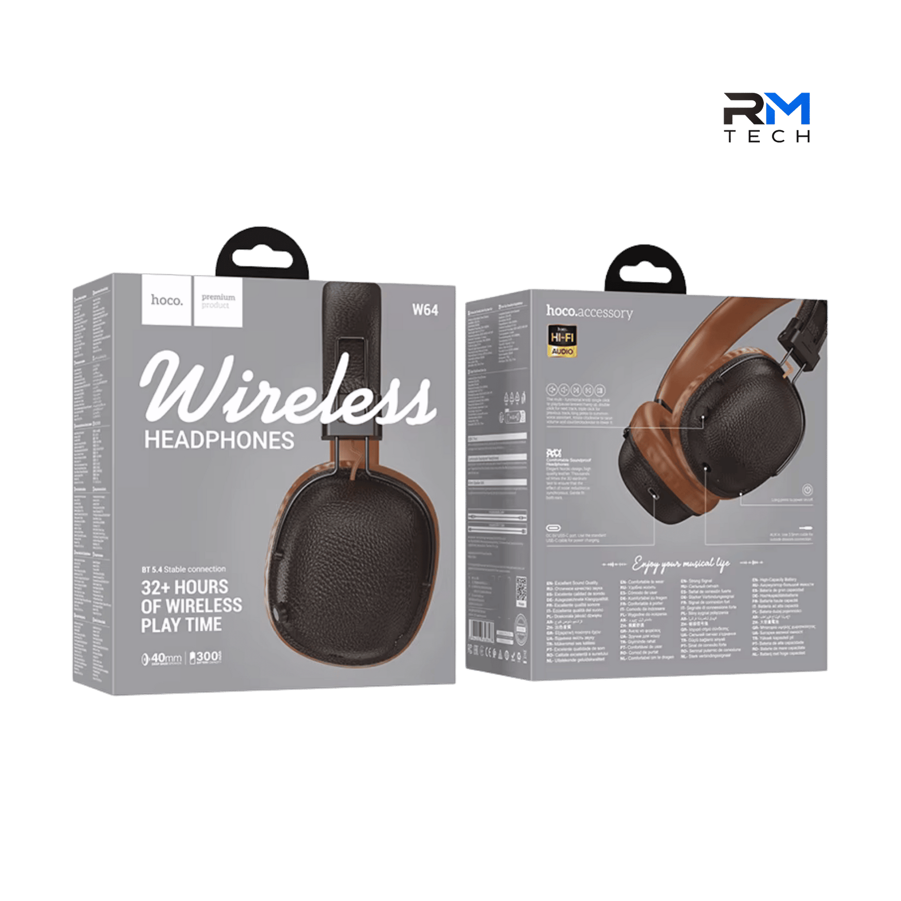 HOCO W64 Earl II Wireless Bluetooth Headphones – Bluetooth 5.4, 40mm Drivers, 32-Hour Battery – Brown