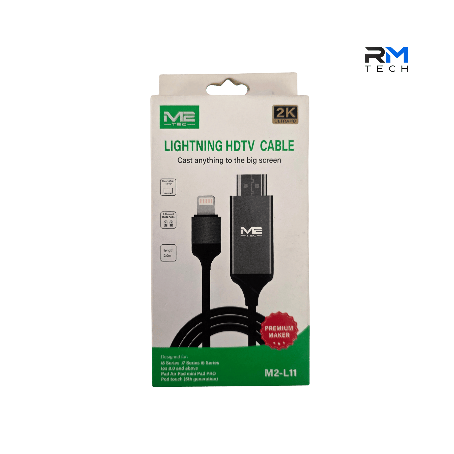 M2-TEC M2-L11 Lightning to HDMI HDTV Cable 2M | 2K HD Screen Mirroring for iPhone & iPad
