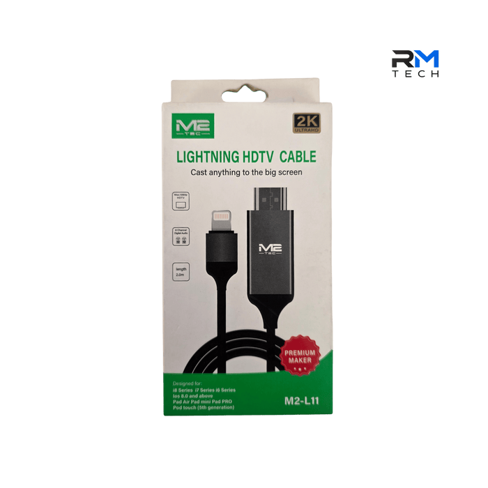 M2-TEC M2-L11 Lightning to HDMI HDTV Cable 2M | 2K HD Screen Mirroring for iPhone & iPad