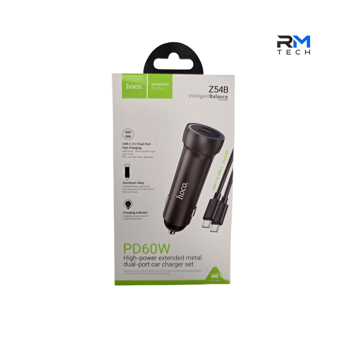 HOCO Z54B 60W PD Dual USB-C Fast Car Charger Set with USB-C to USB-C Cable