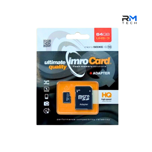 ImroCard 64GB microSDXC Memory Card with SD Adapter – UHS-I Class 10 High-Speed Storage