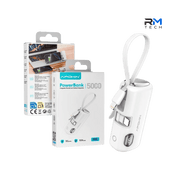 APOKIN P032 Mini Power Bank – 5000mAh with Built-in Lightning Cable & USB-C Fast Charging – White