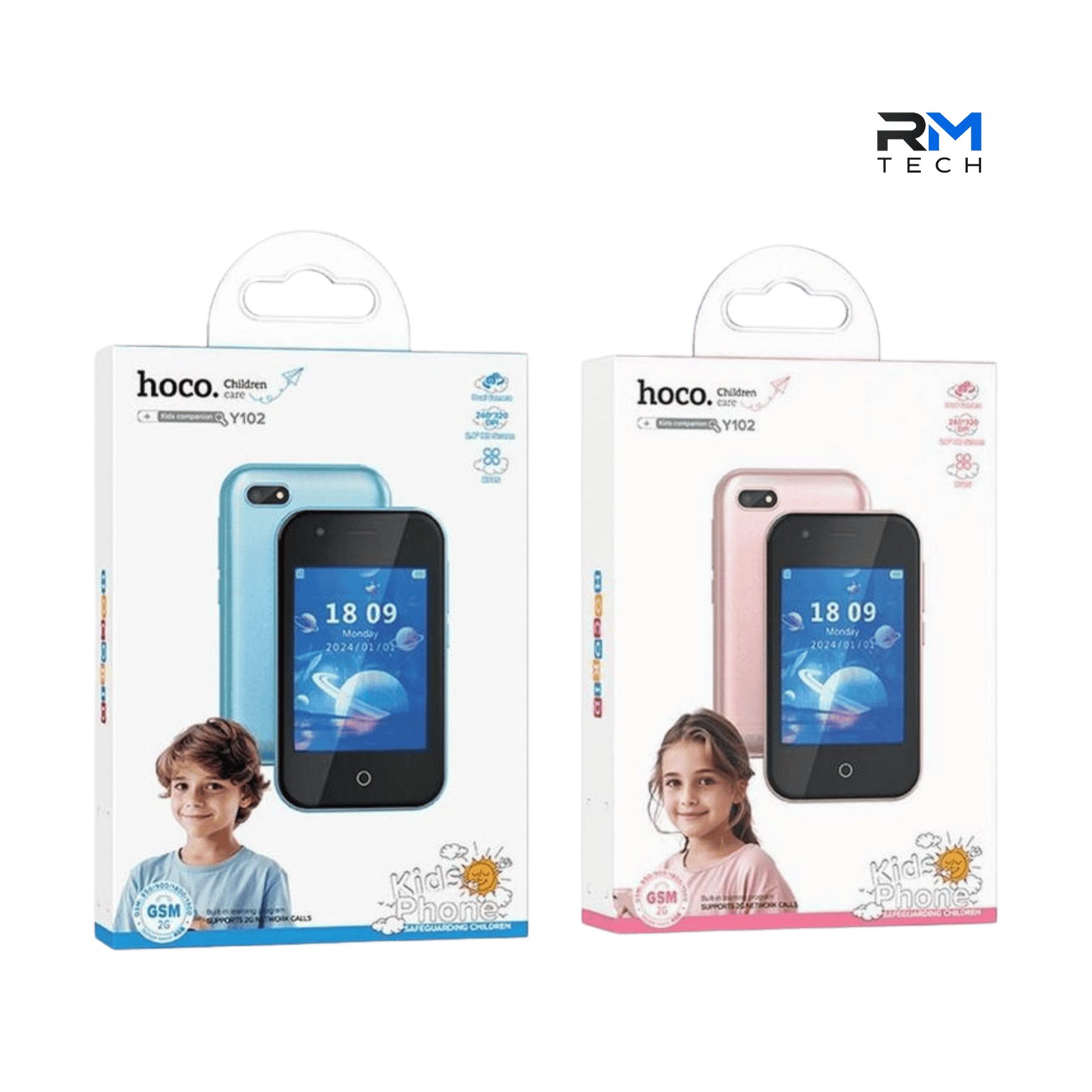 HOCO Y102 Kids Phone – 2.8" 2G Mobile Phone for Children with Camera, Nano SIM & 800mAh Battery – Blue / Pink