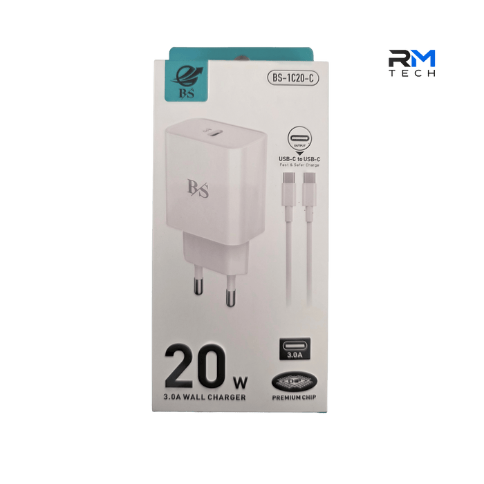 BS 20W USB-C Fast Wall Charger with USB-C to USB-C Cable – BS-1C20-C