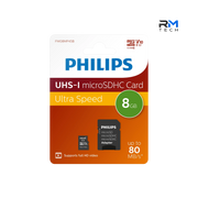 Philips 8GB UHS-I microSDHC Memory Card with SD Adapter – Class 10 U1 – Up to 80MB/s
