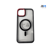 MagSafe Clear Case for iPhone 15 Plus – Shockproof Transparent Magnetic Protective Cover (Black & Red Camera Frame)
