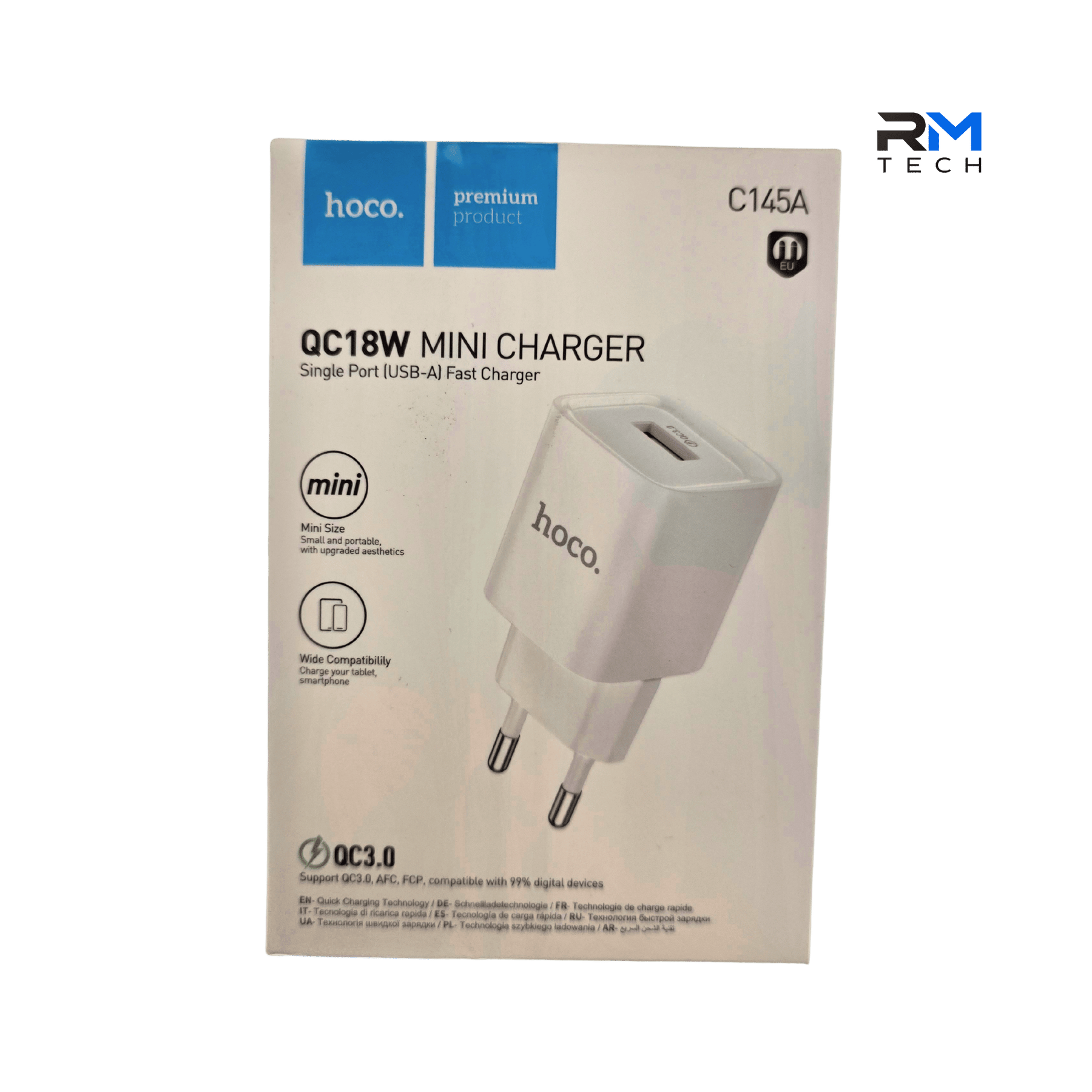 HOCO C145A 18W QC3.0 Mini Fast Charger USB-A Wall Adapter (EU Plug)