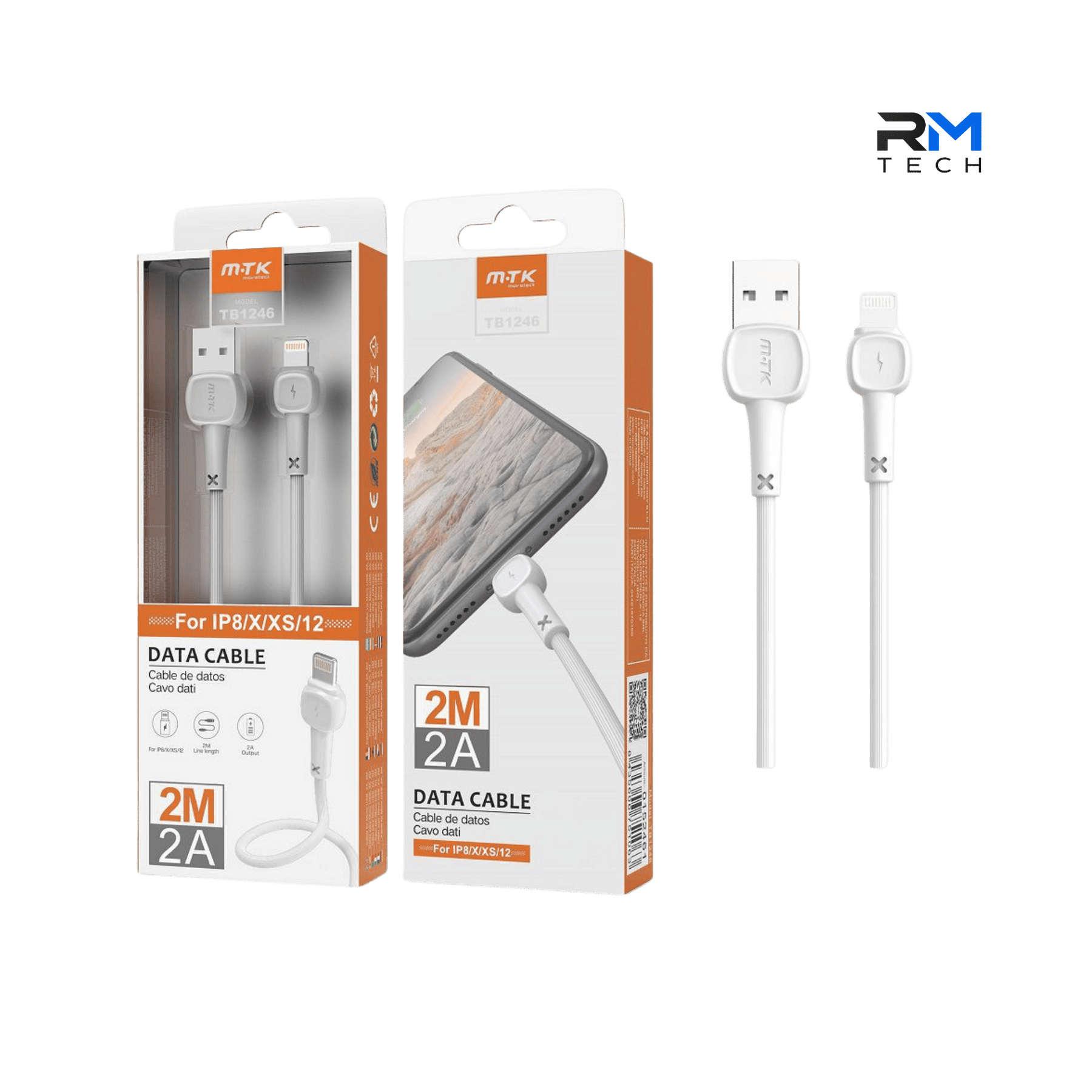 MTK TB1246 USB-A to Lightning Charging & Data Cable – 2A, 2M – White