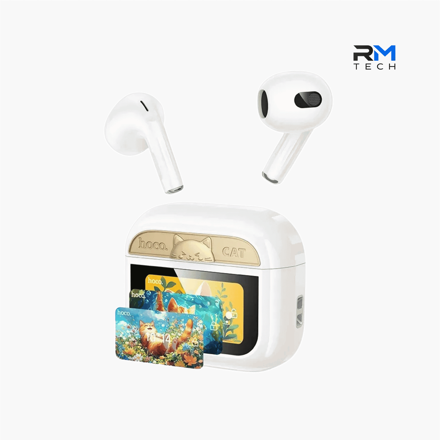 HOCO EW87 Cat Colorful LCD Touch Screen True Wireless Bluetooth Earbuds – White