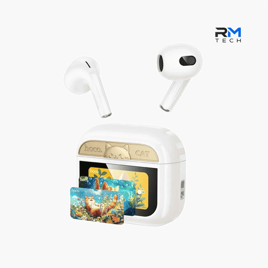 HOCO EW87 Cat Colorful LCD Touch Screen True Wireless Bluetooth Earbuds – White
