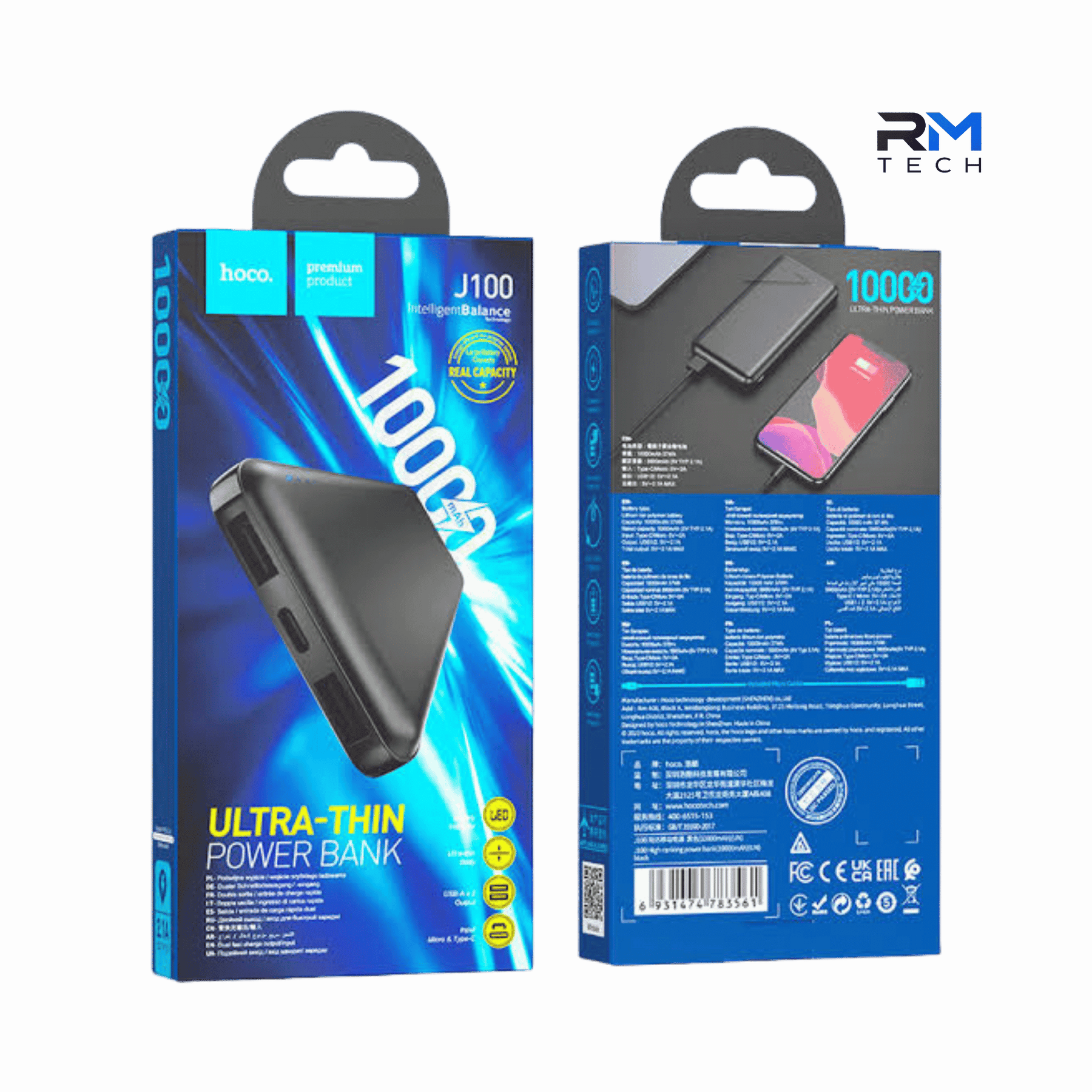 HOCO J100 High-ranking Ultra-Thin Power Bank – 10000mAh – Black