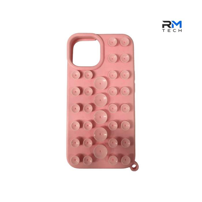 Pink Suction Cup Silicone Case for iPhone 15 Pro – Bubble Grip Shockproof Cover