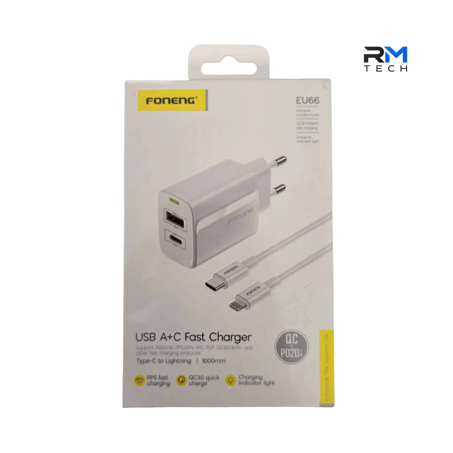 Foneng EU66 20W USB-A + USB-C Fast Charger with Type-C to Lightning Cable