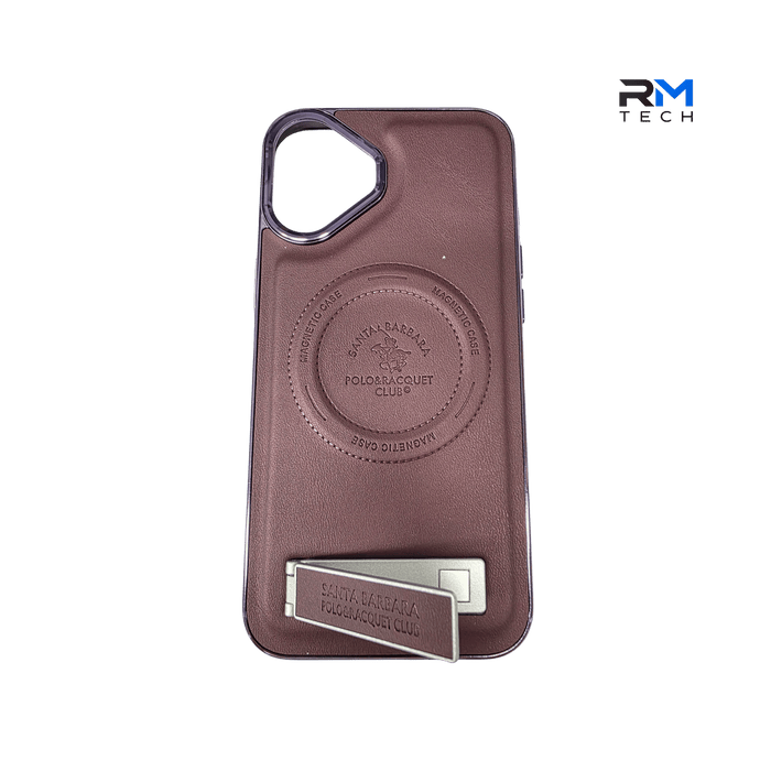 Luxury Leather MagSafe Kickstand Case for iPhone 16 – Brown Magnetic Protective Cover