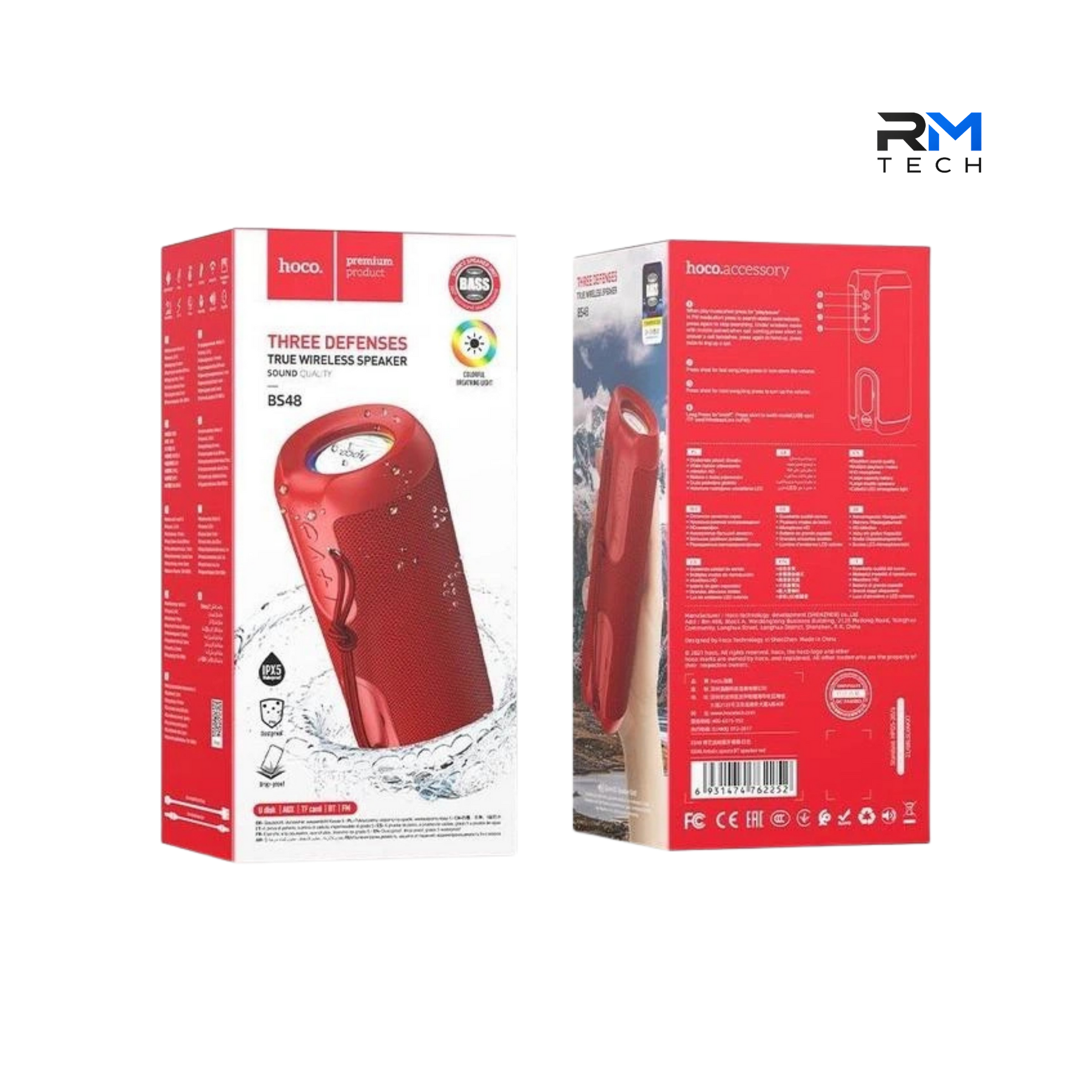 HOCO BS48 Three Defenses True Wireless Bluetooth Speaker – Red