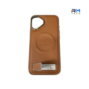 Luxury Leather MagSafe Kickstand Case for iPhone 16 Plus – Premium Magnetic Stand Cover (Brown)