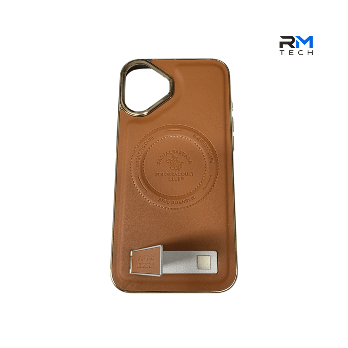Luxury Leather MagSafe Kickstand Case for iPhone 16 Plus – Premium Magnetic Stand Cover (Brown)