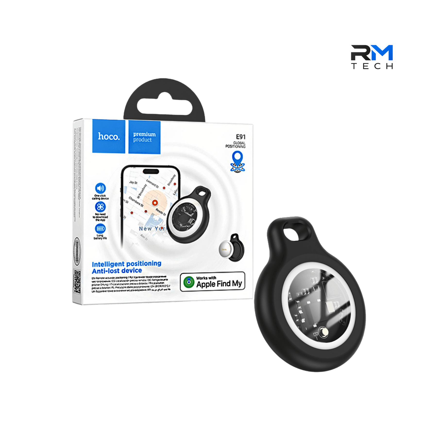 HOCO E91 Smart Bluetooth Tracker – Works with Apple Find My – Black