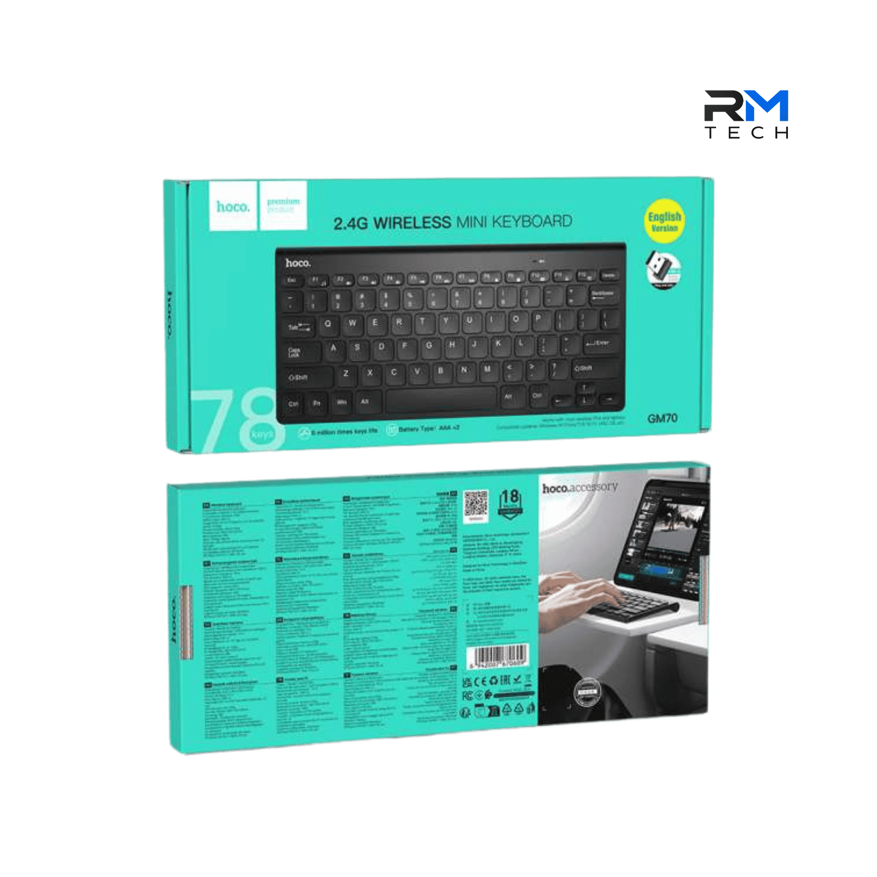 HOCO GM70 2.4G Wireless Mini Keyboard – 78 Keys – English Layout – Black