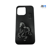 Luxury Embroidered Horse Leather Case for iPhone 16 Pro – Premium Protective Cover