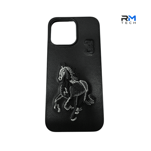 Luxury Embroidered Horse Leather Case for iPhone 16 Pro – Premium Protective Cover