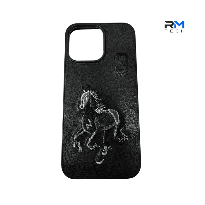 Luxury Embroidered Horse Leather Case for iPhone 16 Pro – Premium Protective Cover