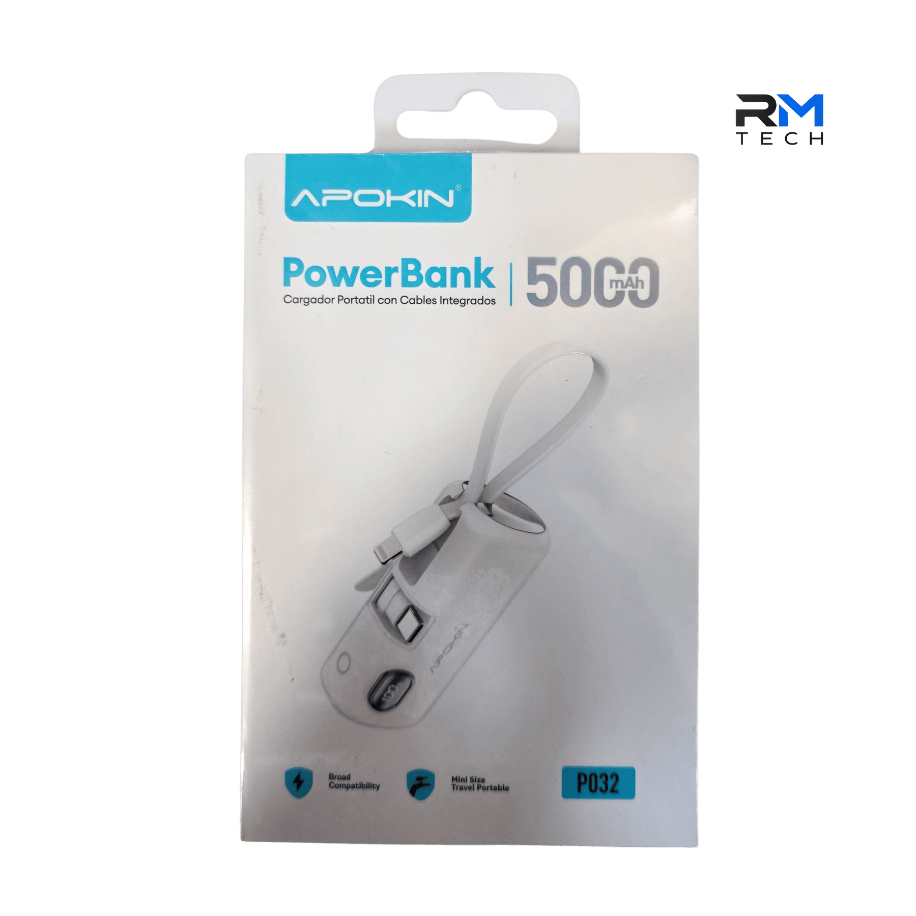 APOKIN 5000mAh Mini Power Bank with Integrated Charging Cables – Model P032