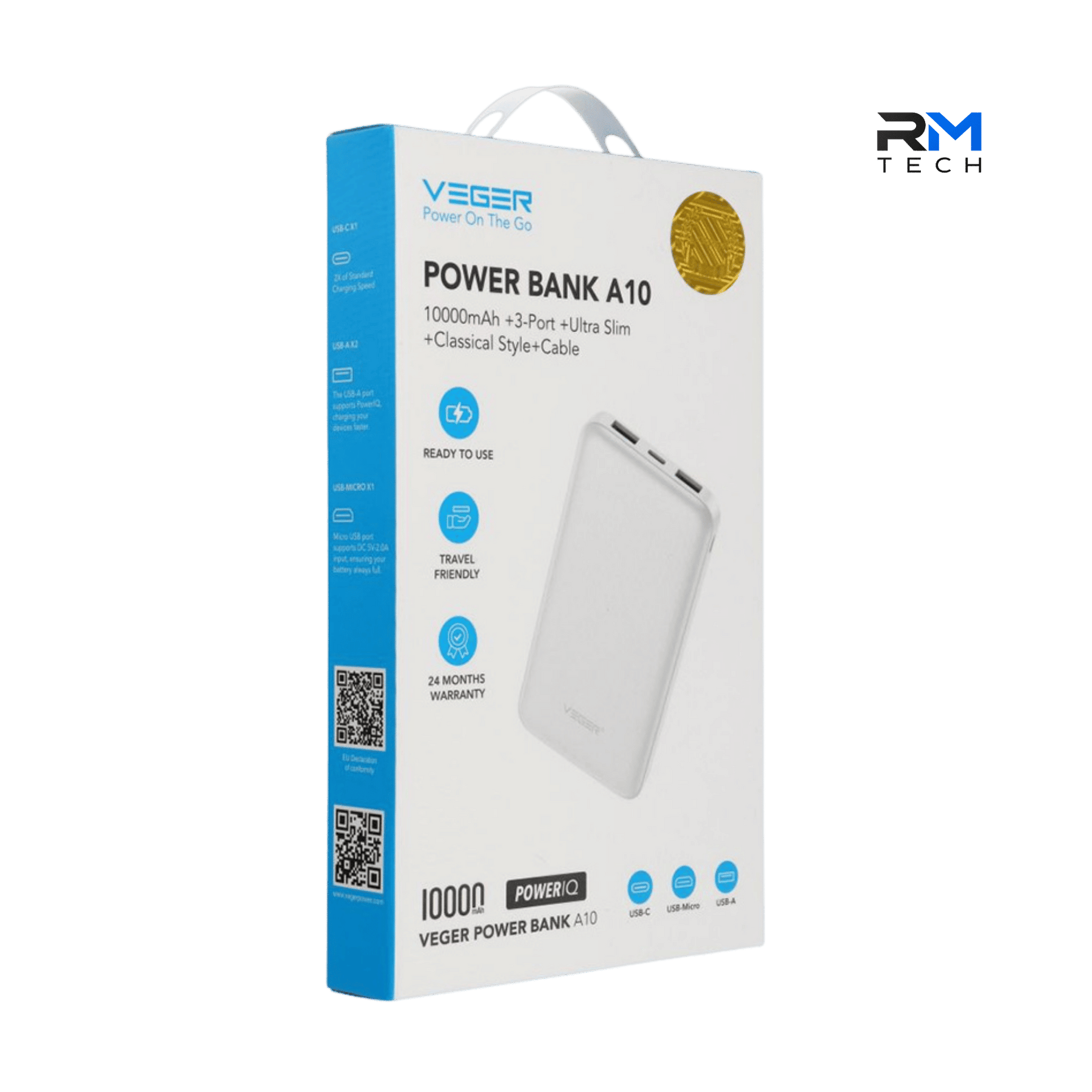 VEGER A10 Ultra Slim Power Bank – 10000mAh – White
