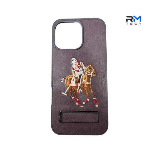 Luxury Polo Horse Leather Case with Kickstand for iPhone 16 Pro Max – Premium Shockproof Cover