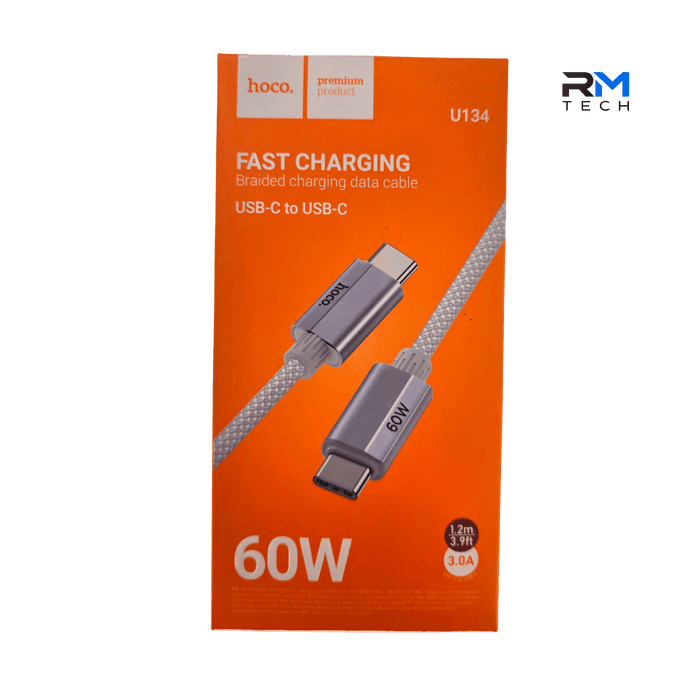 HOCO U134 USB-C to USB-C 60W Fast Charging Braided Cable 1.2M – PD Charging & Data Cable