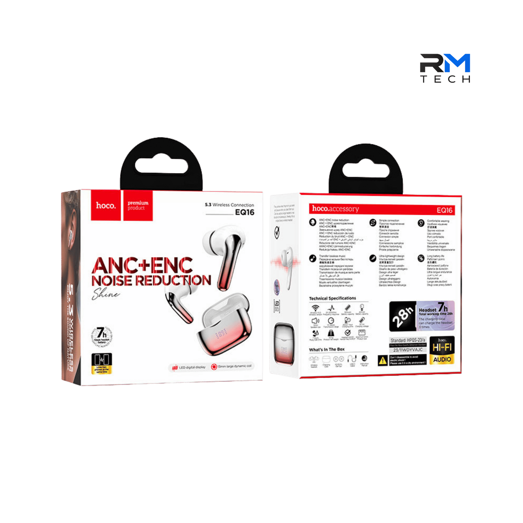 HOCO EQ16 Shine ANC + ENC True Wireless Bluetooth Earbuds with LED Display – White